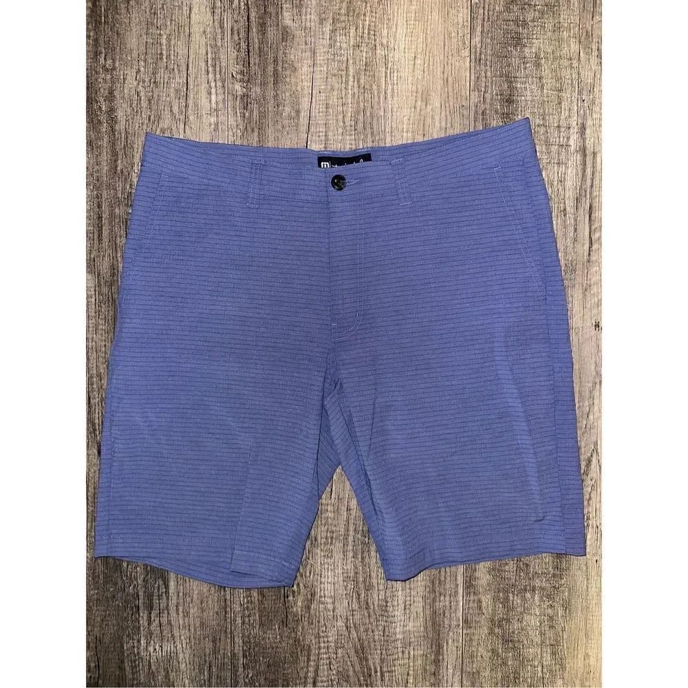 Travis Mathew Beck Golf Shorts Mens 36 Casual Stretch Blue Stripes